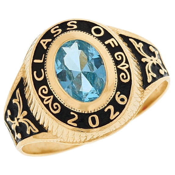 JackAni 10k Gold Simulated March Birthstone CZ 2026 Class Graduation Ring - Size 6.75