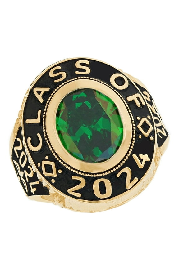 10k Gold Simulated May Birthstone 2024 Class Graduation Mens Class Ring - Size 12.25