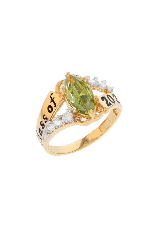 10k Gold Simulated Peridot August Birthstone 2026 Class Graduation Ring - Size 5.75
