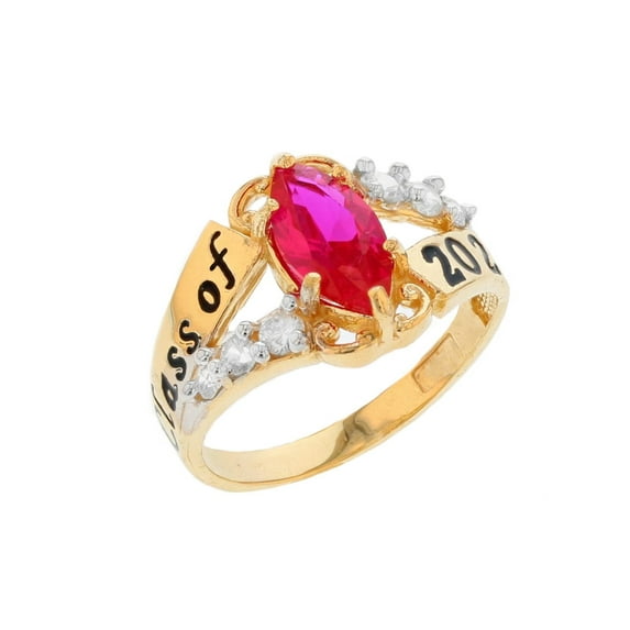 JackAni 10k Gold Simulated Ruby July Birthstone 2026 Class Graduation Ring - Size 5.50