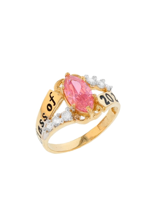 10k Gold Simulated Tourmaline October Birthstone 2026 Class Graduation Ring - Size 10.75