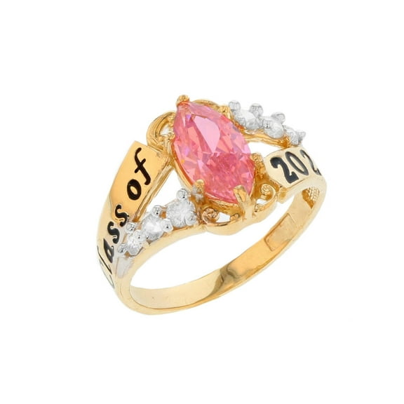 JackAni 10k Gold Simulated Tourmaline October Birthstone 2025 Class Graduation Ring - Size 5.00