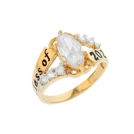 JackAni 10k Gold White CZ April Birthstone 2026 Class Graduation Ring - Size 5.00