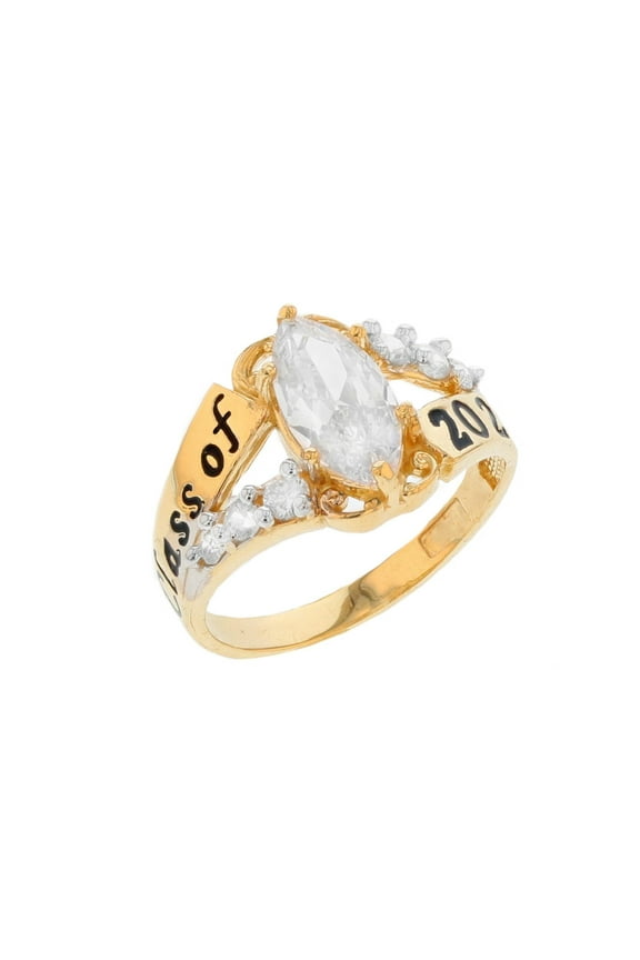 10k Gold White CZ April Birthstone 2025 Class Graduation Ring - Size 7.00