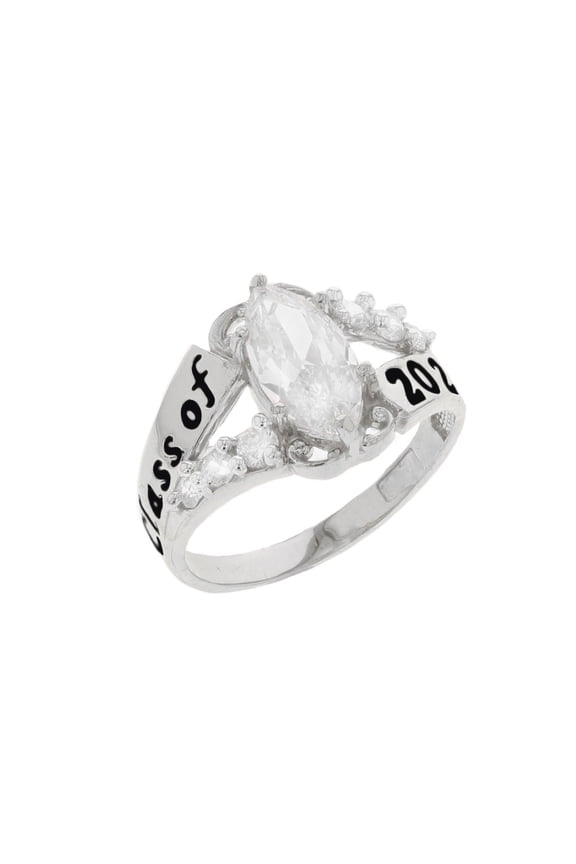 10k Gold White CZ April Birthstone 2026 Class Graduation Ring - Size 9.25