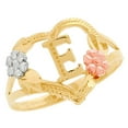 thumbnail image 1 of JackAni 10k Multi-Tone Gold Diamond Cut Floral Letter Initial E Heart Ring, 1 of 5
