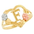 thumbnail image 1 of JackAni 10k Multi-Tone Gold Diamond Cut Floral Letter Initial F Heart Ring, 1 of 5