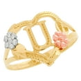 thumbnail image 1 of JackAni 10k Multi-Tone Gold Diamond Cut Floral Letter Initial U Heart Ring, 1 of 5