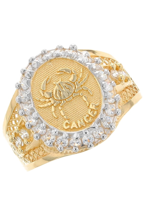10k Solid Yellow Gold CZ Accented Men's Cancer Zodiac Ring