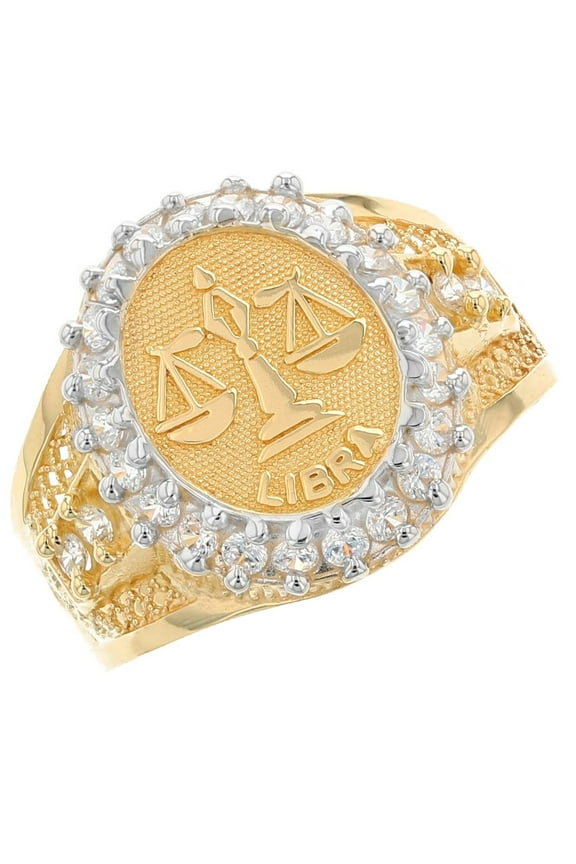 10k Solid Yellow Gold CZ Accented Men's Libra Zodiac Ring