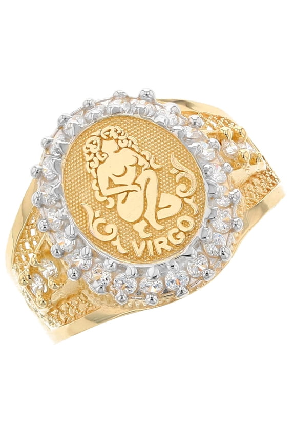 10k Solid Yellow Gold CZ Accented Men's Virgo Zodiac Ring