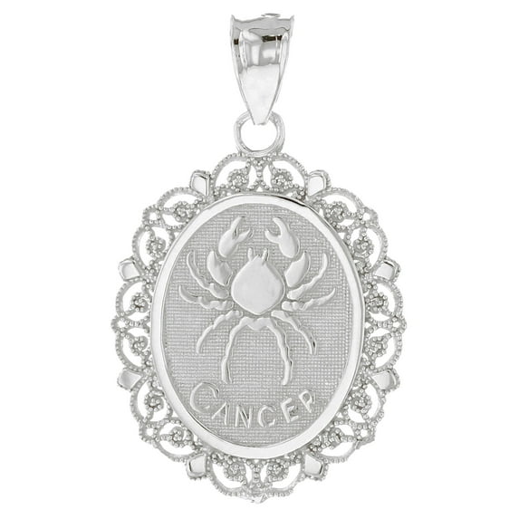 JackAni 10k White Gold Magnificent Filigree Frame Cancer Oval Pendant