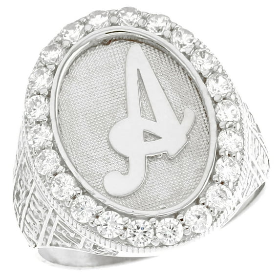 JackAni 10k White Gold Mens Oval Halo White CZ Initial Letter A Ring