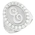 thumbnail image 1 of JackAni 10k White Gold Mens Oval Halo White CZ Initial Letter E Ring, 1 of 5