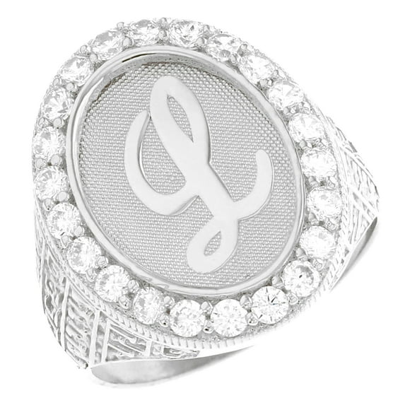 JackAni 10k White Gold Mens Oval Halo White CZ Initial Letter L Ring