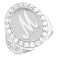 thumbnail image 1 of JackAni 10k White Gold Mens Oval Halo White CZ Initial Letter M Ring, 1 of 5