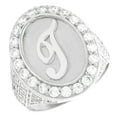 thumbnail image 1 of JackAni 10k White Gold Mens Oval Halo White CZ Initial Letter T Ring, 1 of 5
