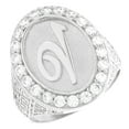 thumbnail image 1 of JackAni 10k White Gold Mens Oval Halo White CZ Initial Letter V Ring, 1 of 5