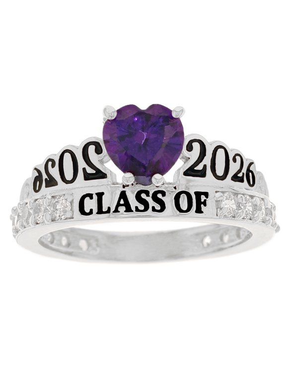 10k White Gold Simuated Amethyst February Birthstone Gorgeous 2026 Graduation Ring - Size 10.25