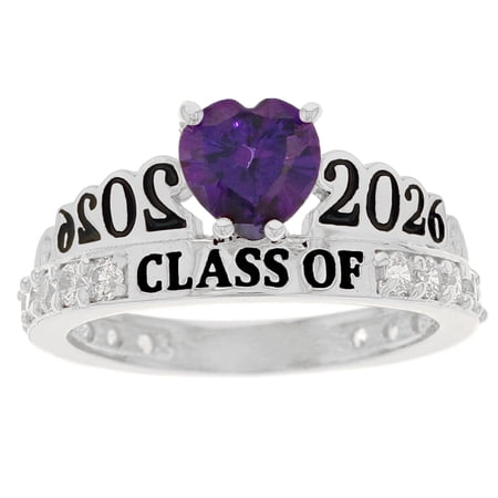 JackAni 10k White Gold Simuated Amethyst February Birthstone Gorgeous 2026 Graduation Ring - Size 5.00