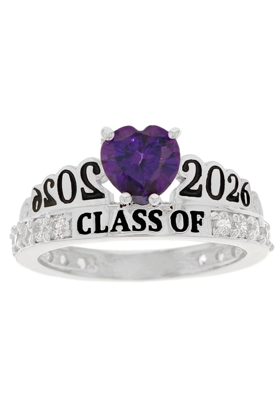 10k White Gold Simuated Amethyst February Birthstone Gorgeous 2026 Graduation Ring - Size 7.50