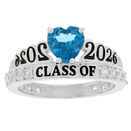 JackAni 10k White Gold Simulated Blue Zircon December Birthstone Gorgeous 2026 Graduation Ring - Size 5.00