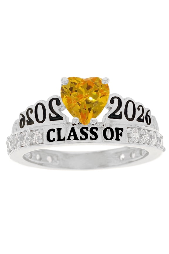10k White Gold Simulated Citrine November Birthstone Gorgeous 2026 Graduation Ring - Size 8.00