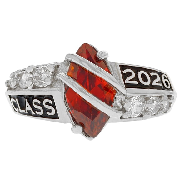 JackAni 10k White Gold Simulated Garnet January Birthstone 2026 Class Graduation Ring - Size 5.75