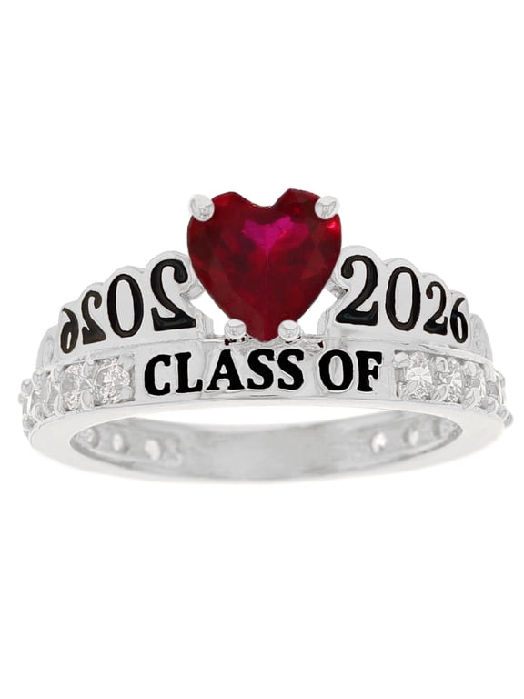 10k White Gold Simulated Garnet January Birthstone Gorgeous 2026 Graduation Ring - Size 8.25