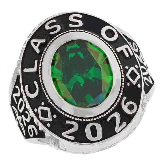 JackAni 10k White Gold Simulated May Birthstone Class of 2026 Graduation Mens Ring - Size 7.50