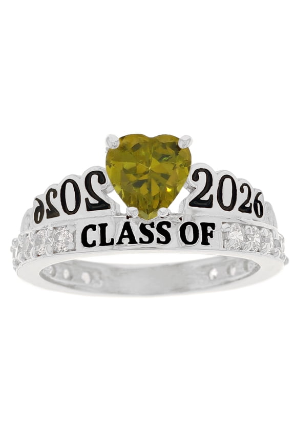 10k White Gold Simulated Peridot August Birthstone Gorgeous 2026 Graduation Ring - Size 7.25