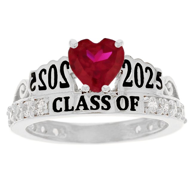 JackAni 10k White Gold Simulated Ruby July Birthstone Gorgeous 2025 Graduation Ring - Size 7.25