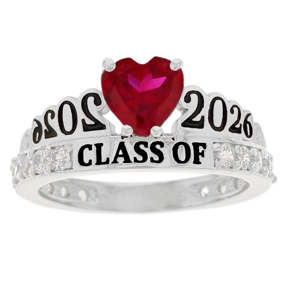 JackAni 10k White Gold Simulated Ruby July Birthstone Gorgeous 2026 Graduation Ring - Size 9.75