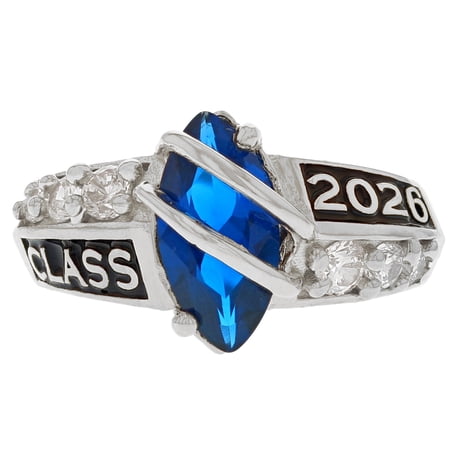 JackAni 10k White Gold Simulated Sapphire September Birthstone 2026 Class Graduation Ring - Size 5.00