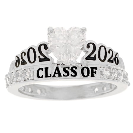 JackAni 10k White Gold White CZ April Birthstone Gorgeous 2026 Graduation Ring - Size 5.00