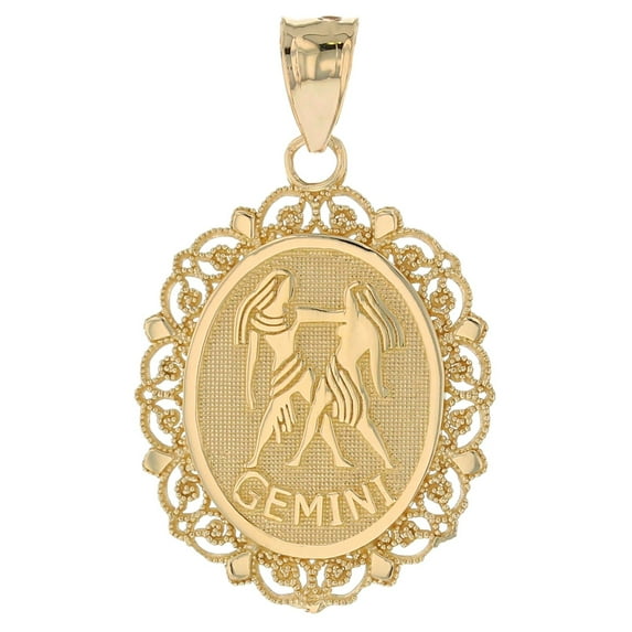 JackAni 10k Yellow Gold Magnificent Filigree Frame Gemini Oval Pendant