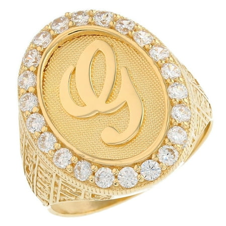 JackAni 10k Yellow Gold Mens Oval Halo White CZ Initial Letter G Ring - Size 7.50