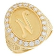 thumbnail image 1 of JackAni 10k Yellow Gold Mens Oval Halo White CZ Initial Letter N Ring, 1 of 5