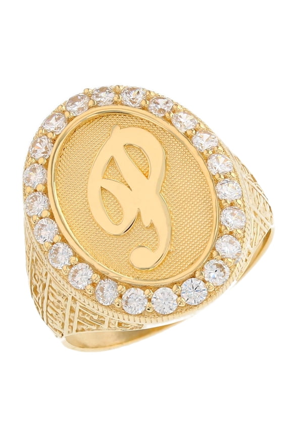 10k Yellow Gold Mens Oval Halo White CZ Initial Letter P Ring