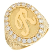 JackAni 10k Yellow Gold Mens Oval Halo White CZ Initial Letter R Ring - Size 10.00