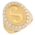 thumbnail image 1 of JackAni 10k Yellow Gold Mens Oval Halo White CZ Initial Letter S Ring, 1 of 5
