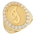 thumbnail image 1 of JackAni 10k Yellow Gold Mens Oval Halo White CZ Initial Letter T Ring, 1 of 5