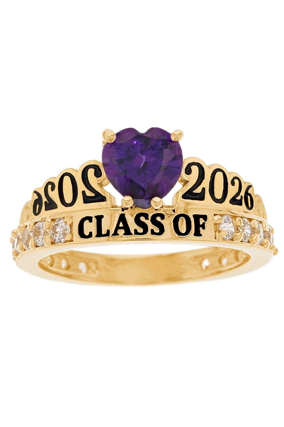 10k Yellow Gold Simuated Amethyst February Birthstone Gorgeous 2026 Graduation Ring - Size 8.25