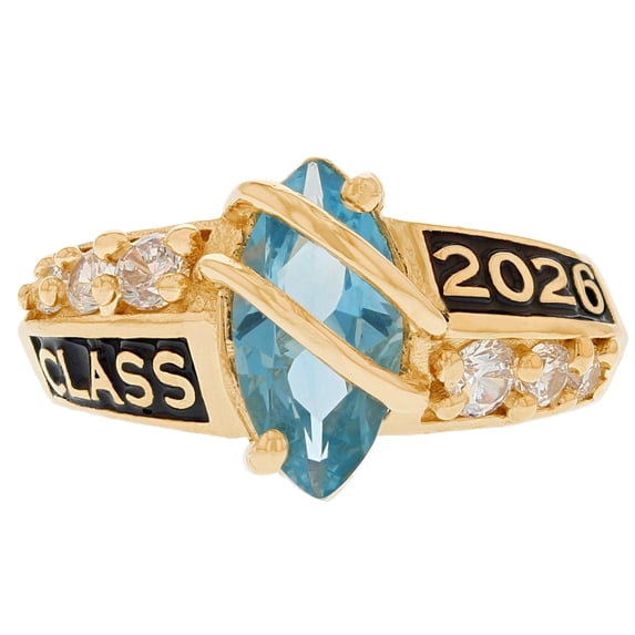 JackAni 10k Yellow Gold Simulated Aquamarine March Birthstone 2026 Class Graduation Ring - Size 5.50