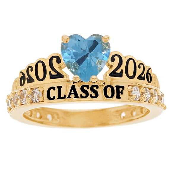 JackAni 10k Yellow Gold Simulated Aquamarine March Birthstone Gorgeous 2026 Graduation Ring - Size 7.75