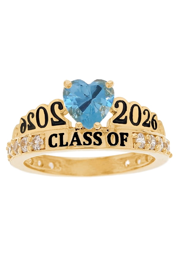 10k Yellow Gold Simulated Aquamarine March Birthstone Gorgeous 2026 Graduation Ring - Size 8.50