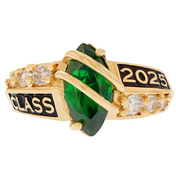 JackAni 10k Yellow Gold Simulated Emerald May Birthstone 2025 Class Graduation Ring - Size 7.75