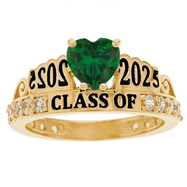 JackAni 10k Yellow Gold Simulated Emerald May Birthstone Gorgeous 2025 Graduation Ring - Size 5.00