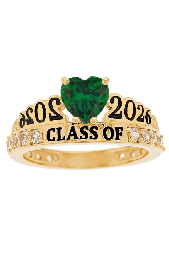 10k Yellow Gold Simulated Emerald May Birthstone Gorgeous 2026 Graduation Ring - Size 5.25