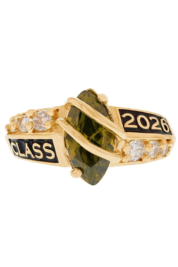10k Yellow Gold Simulated Peridot August Birthstone 2026 Class Graduation Ring - Size 5.25